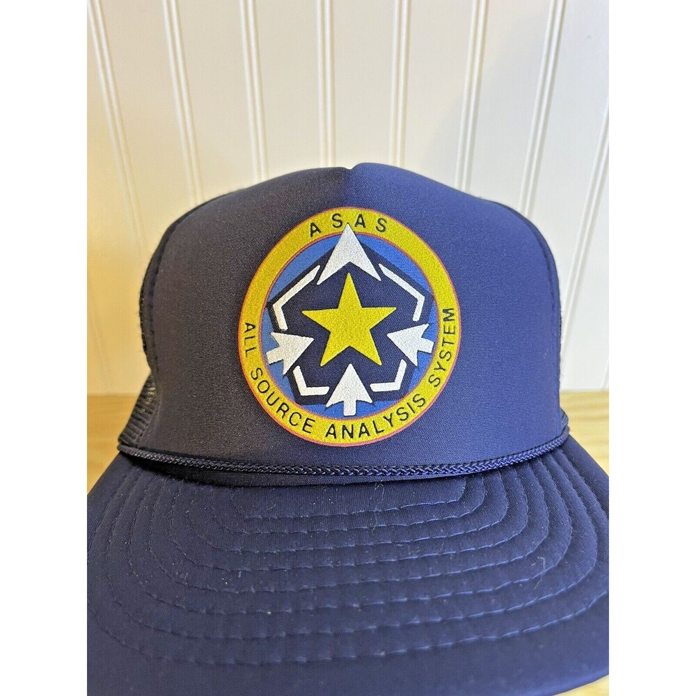 Nissin Mesh Snap Back Trucker Hat Vintage ASAS All Source Analysis System Rare